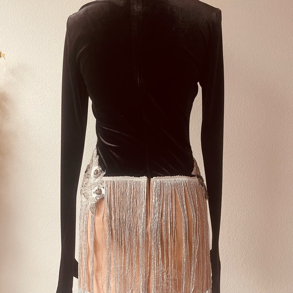 Black and silver Long Sleeve Dress with Fringe - Picture 5 of 8